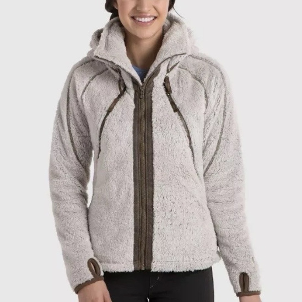 KÜHL Women Flight Jacket Stone Size M Suede Accents‎ Leather Trims Thumb-loops